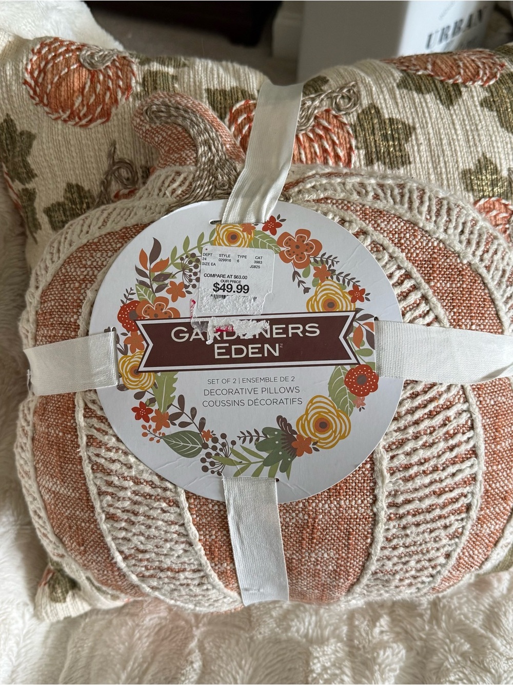 Gardeners Eden Decorative Throw Pillow Set - pumpkin and autumn colors/stitching